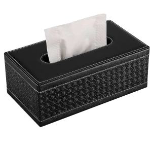 TESX Black Pattern Leather Tissue Box